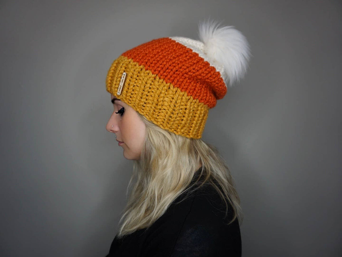 The Candy Corn Beanie- Halloween, Fall, handmade knit hat
