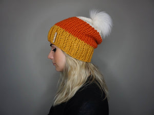 The Candy Corn Beanie- Halloween, Fall, handmade knit hat