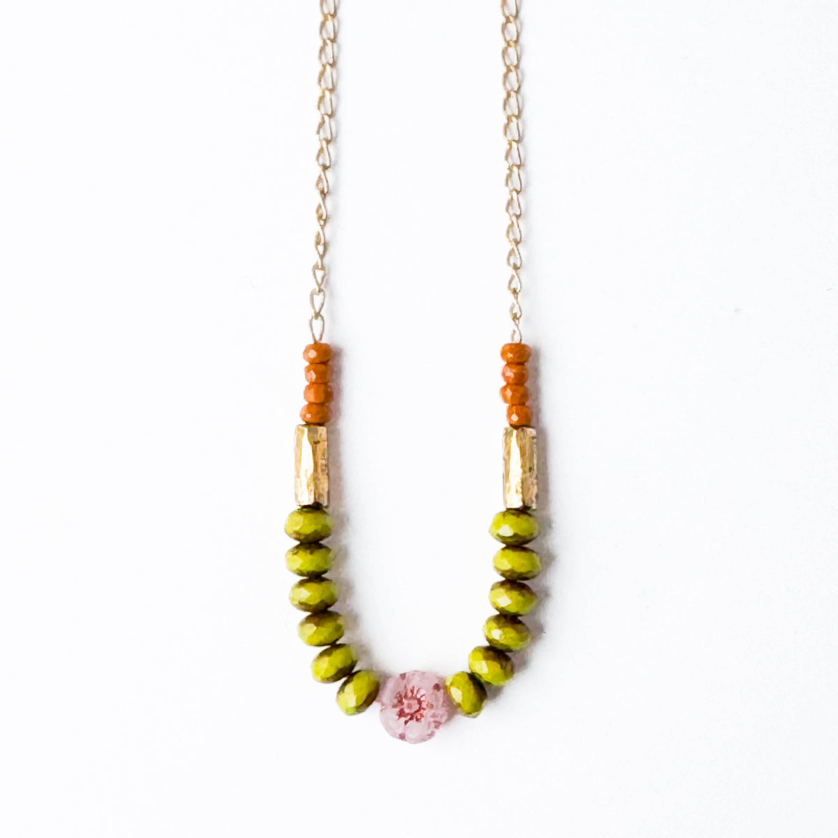 Tiny flower and bead necklace, Dainty flower necklaces