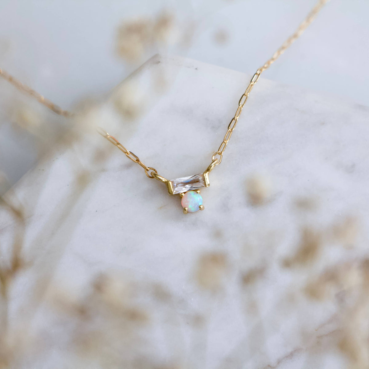Mini CZ Opal Necklace - Gold Filled 