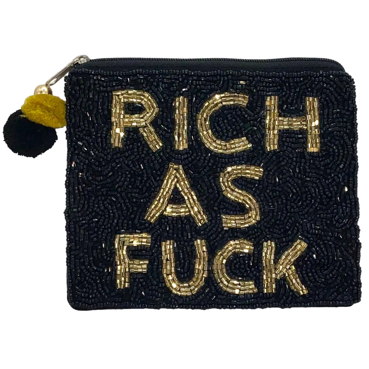Rich as F*ck Black Beaded Coin Pouch