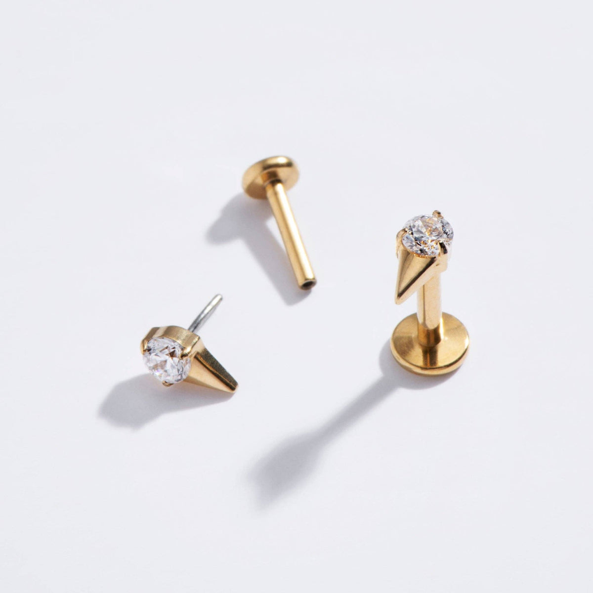 14k Gold Plated Spike CZ Flat Back Studs