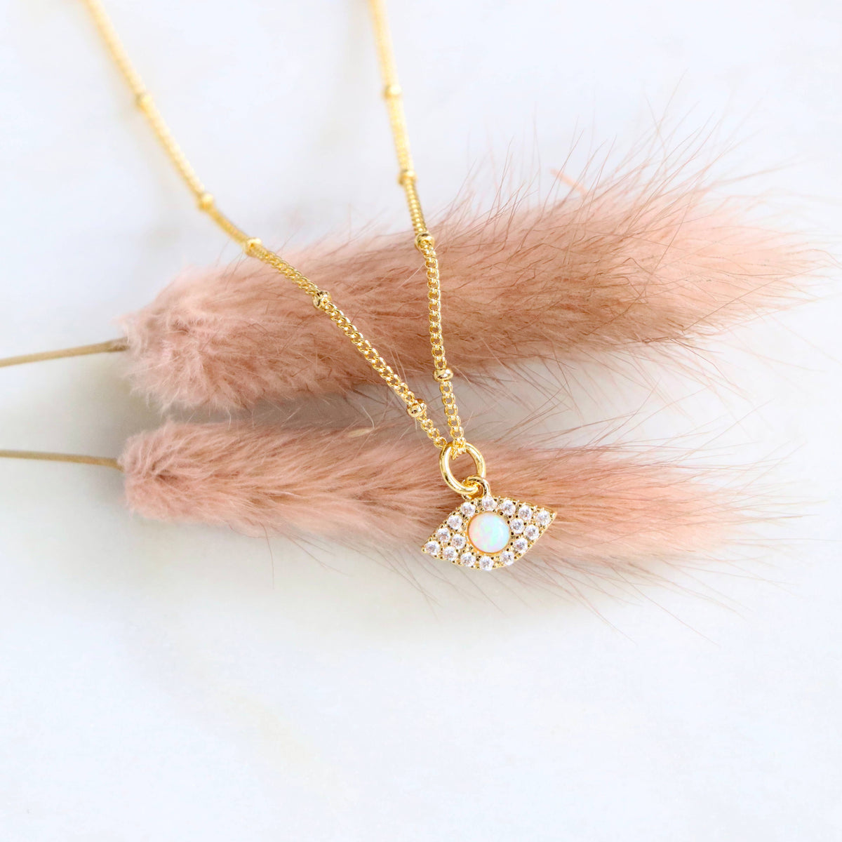 Opal CZ Evil Eye Necklace