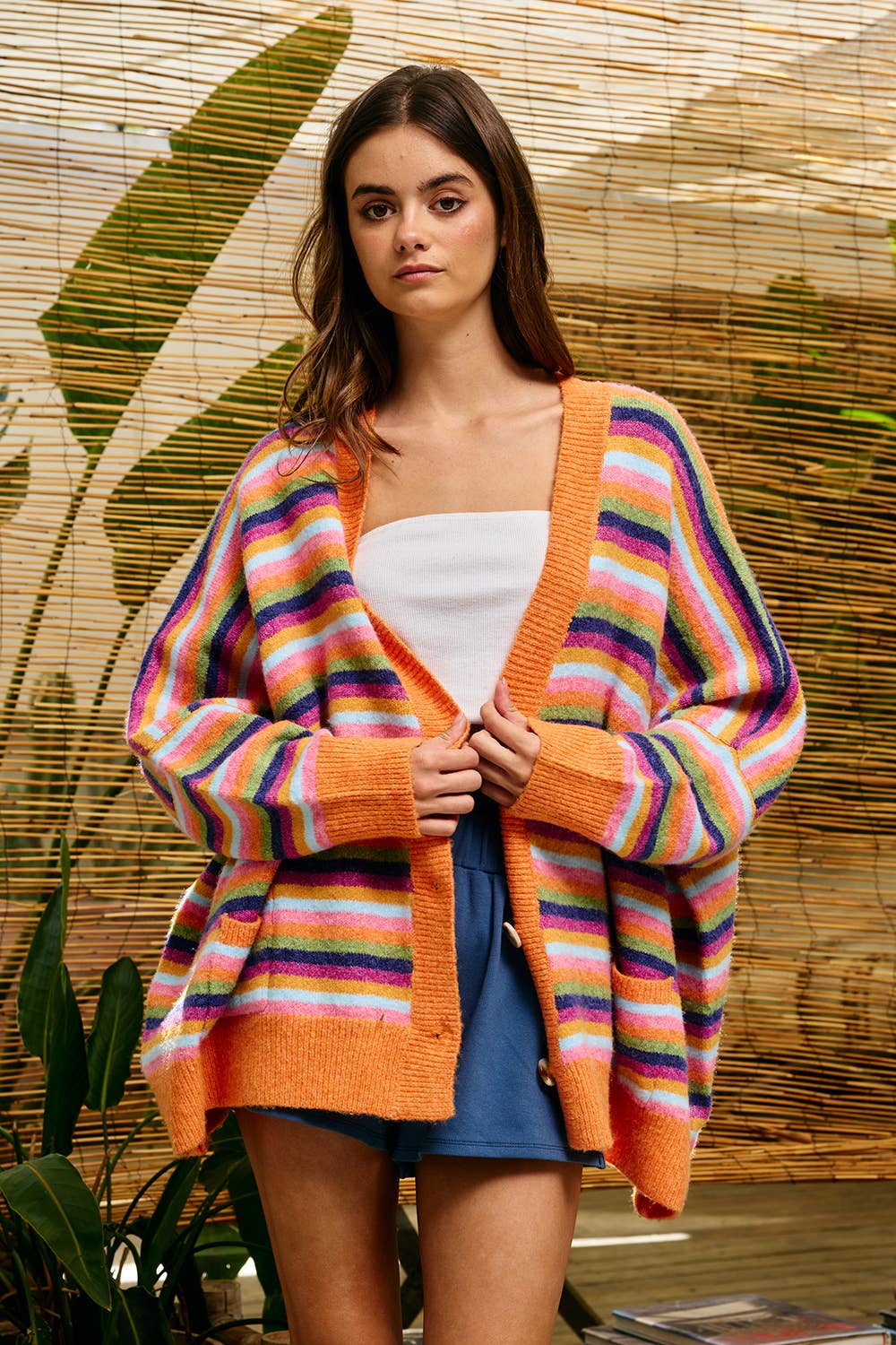 Multi-Stripe Oversized Sweater Cardigan