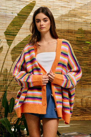 Multi-Stripe Oversized Sweater Cardigan