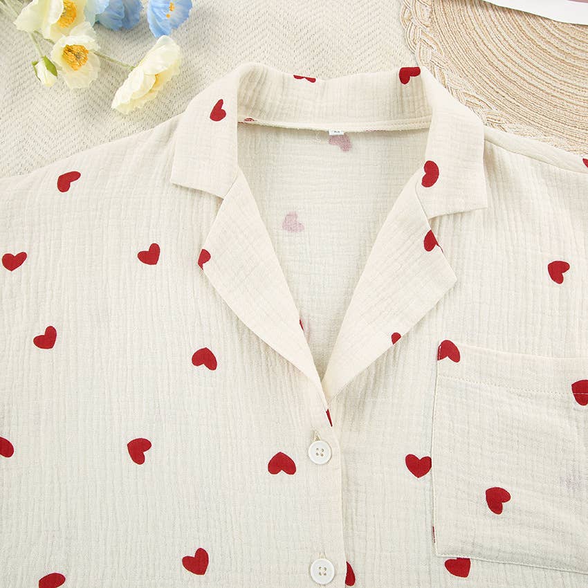 Valentine&#39;s Day Love heart printed Cotton Pajamas Set