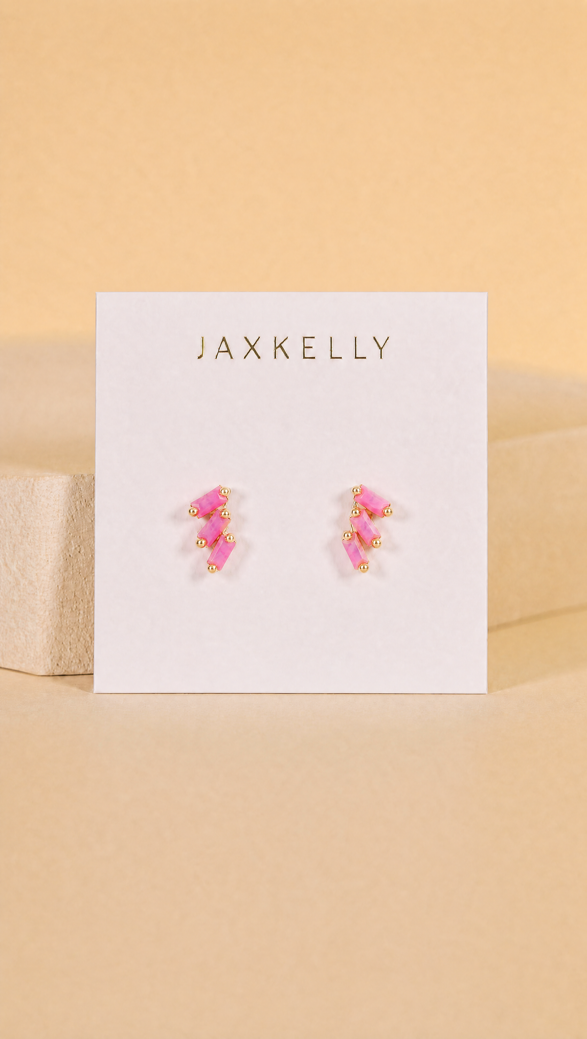 Offset Trio - Pink Opal - Gold Earrings