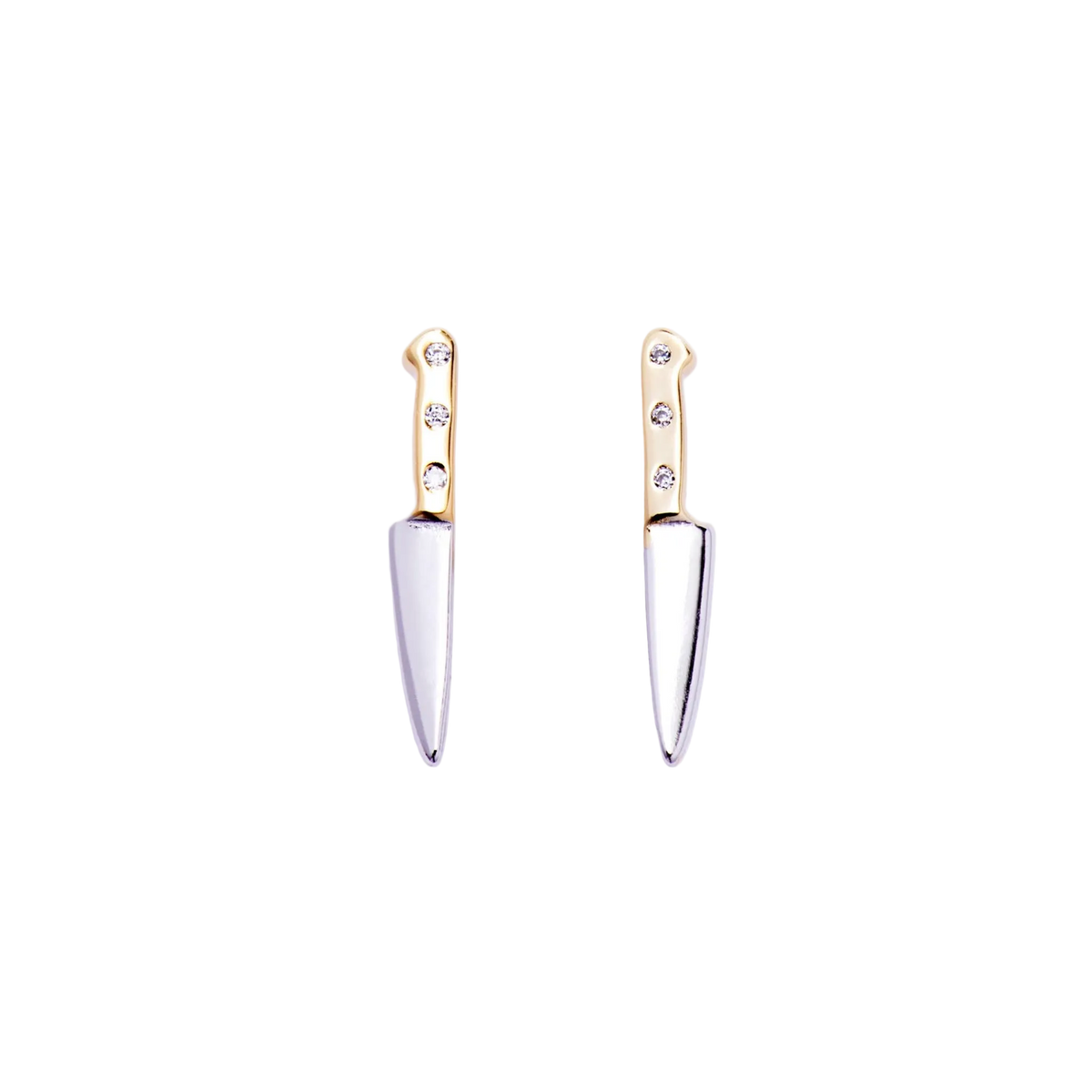 14K Gold Plated &amp; CZ Butcher Knife Stud Earrings