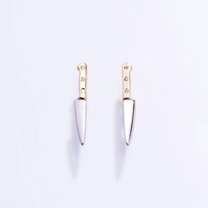 14K Gold Plated & CZ Butcher Knife Stud Earrings