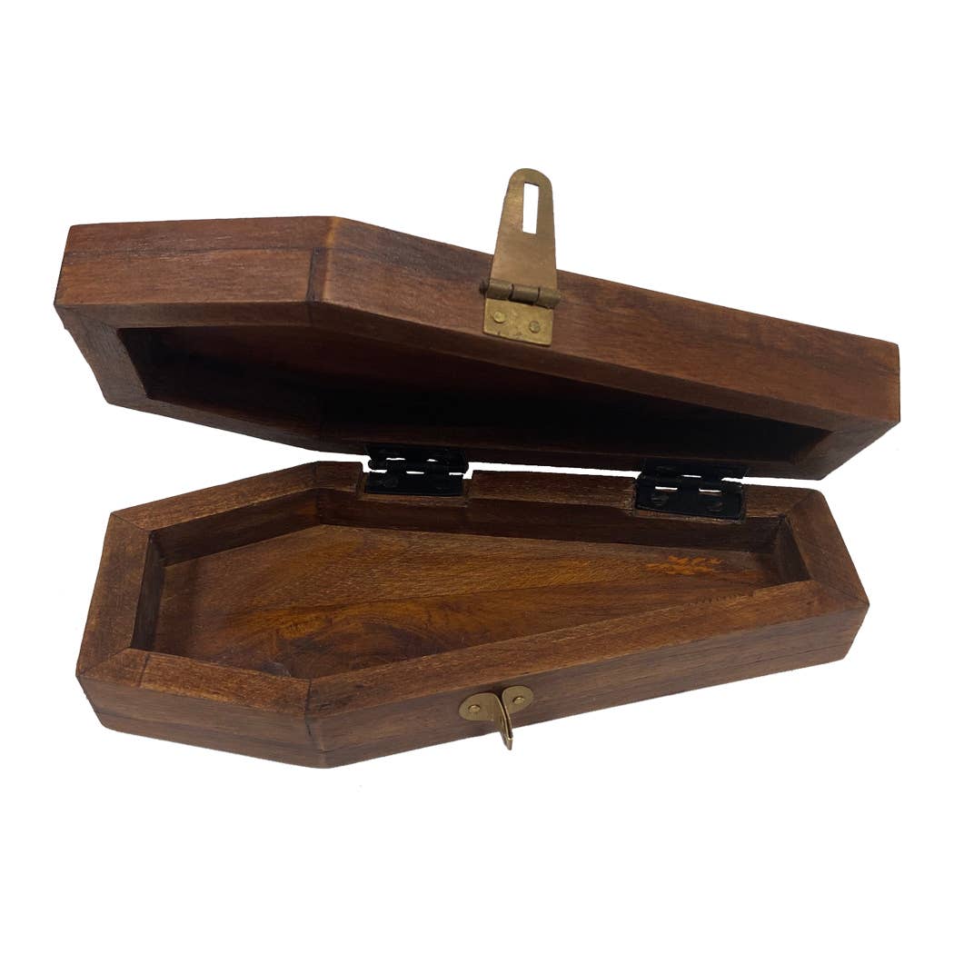7&quot; Wood Coffin Box with Skeleton Vintage Halloween Decor