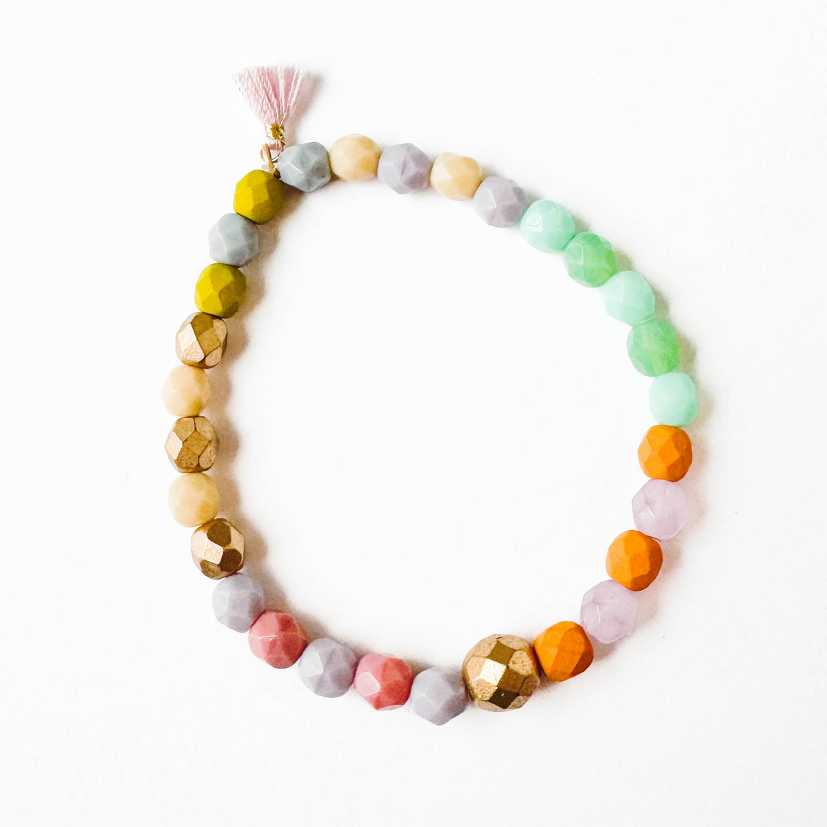 Colorful Stretchy Beaded Bracelets with Tiny Tassel