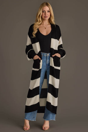 Black & White Striped Duster Cardigan