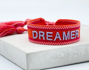 DREAMER statement bracelet woven, embroidered