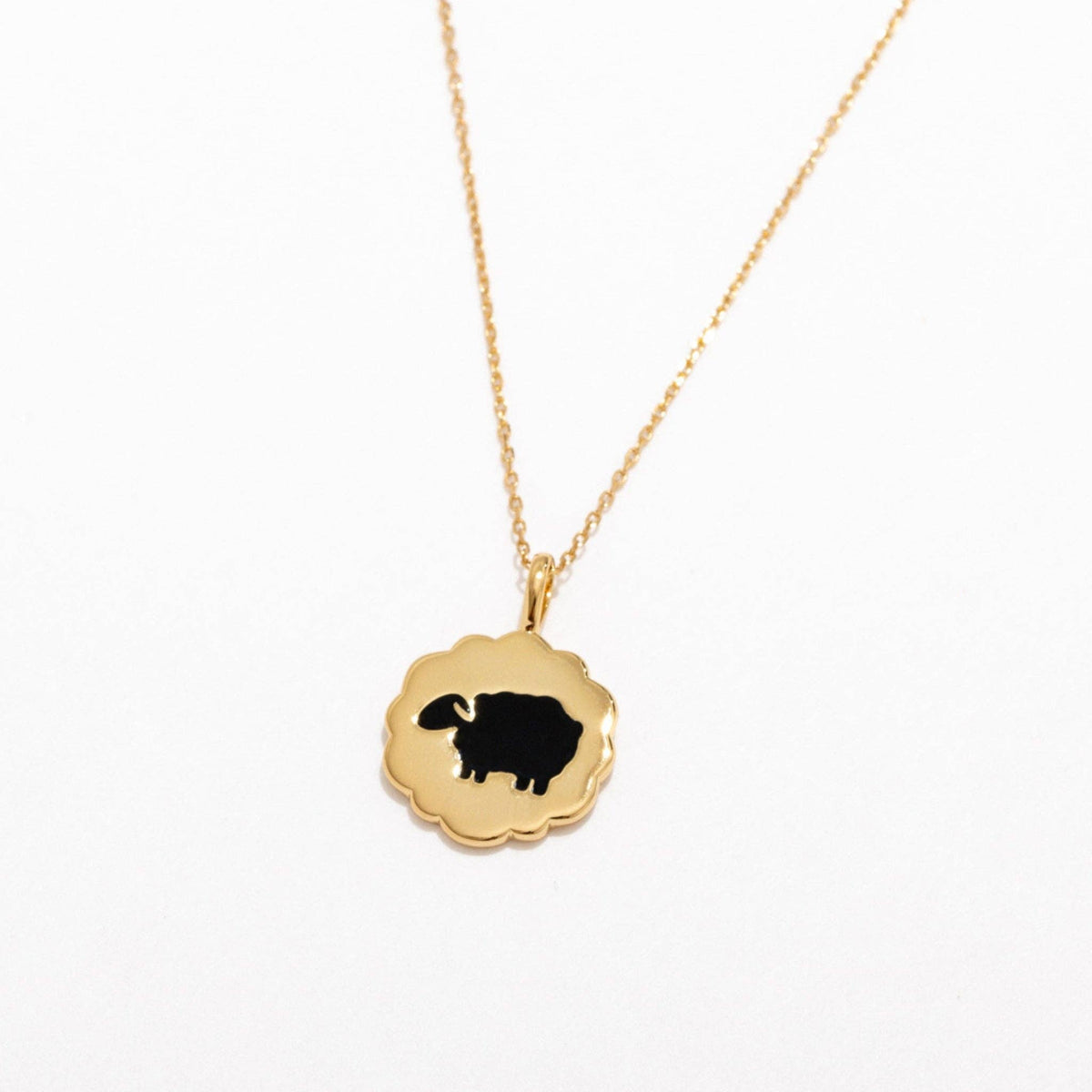 14K Gold Plate Black Sheep Coin Pendant Necklace