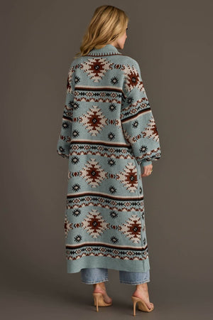 Light Blue, Rust, White & Black Western Cardigan