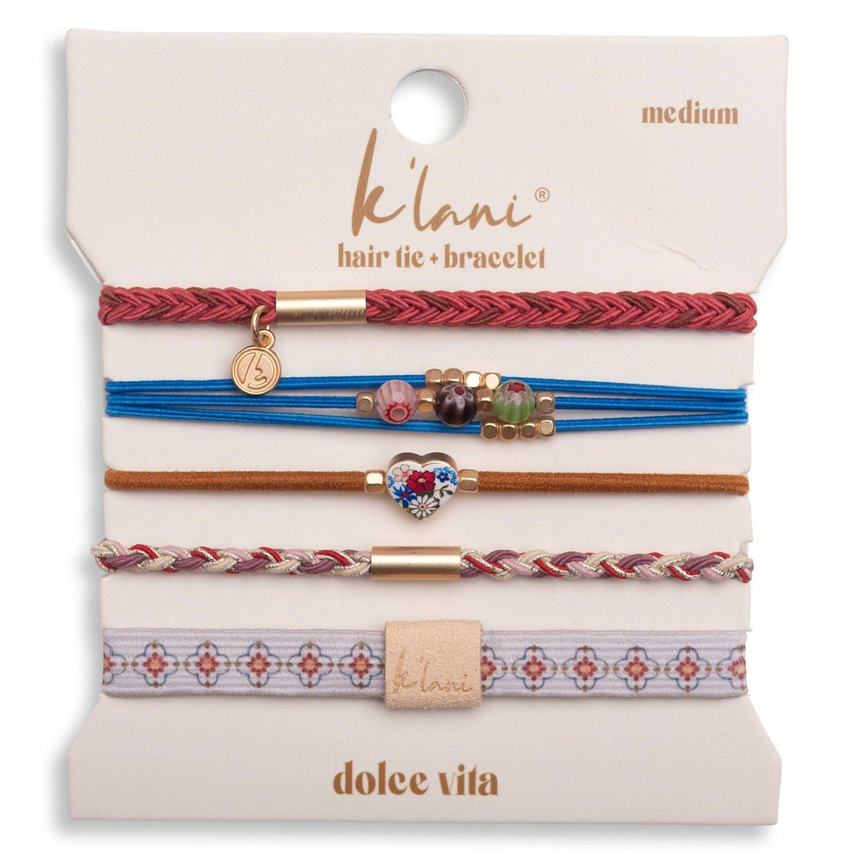 K'lani "Dolce Vita" Floral Glass Beads with Gold Accents Hair Tie Bracelets