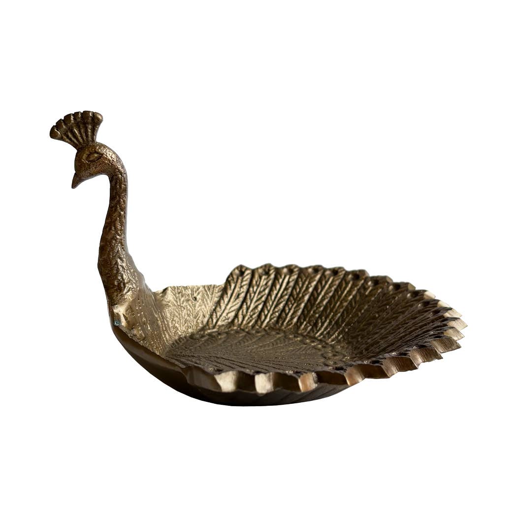 6-3/4&quot; Brass Vintage Peacock Change | Jewelry | Trinket Tray