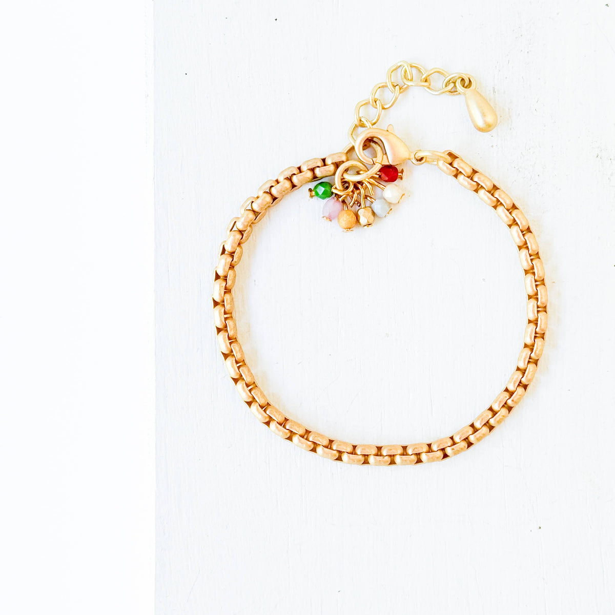 Adjustable Thick Gold Chain Bracelet With Tiny Bead Cluster
