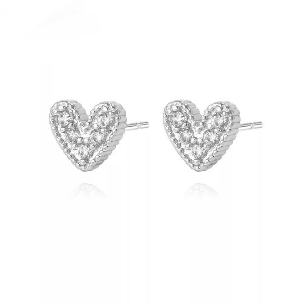 Nia Pave Heart Studs: Silver