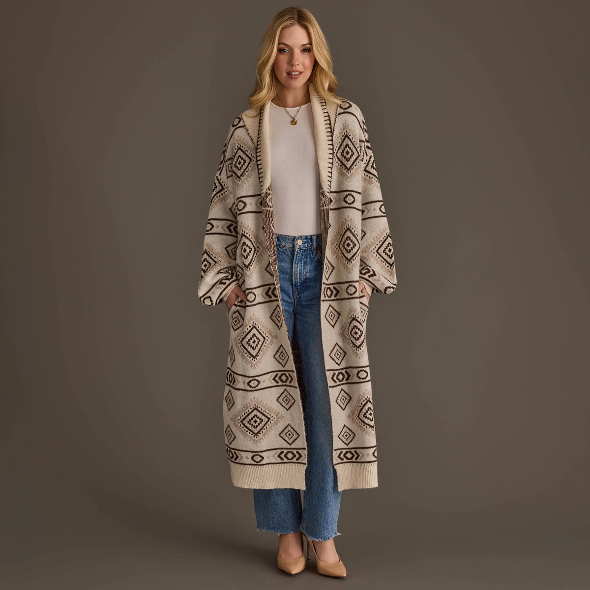 Cream &amp; Brown Western Cardigan