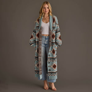 Light Blue, Rust, White & Black Western Cardigan