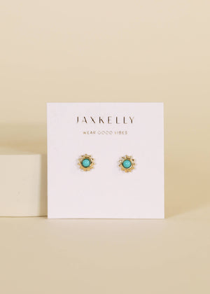 Sun Stud - Turquoise - Gold Earrings