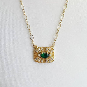 Jade Evil Eye Pendant Necklace Gold Filled