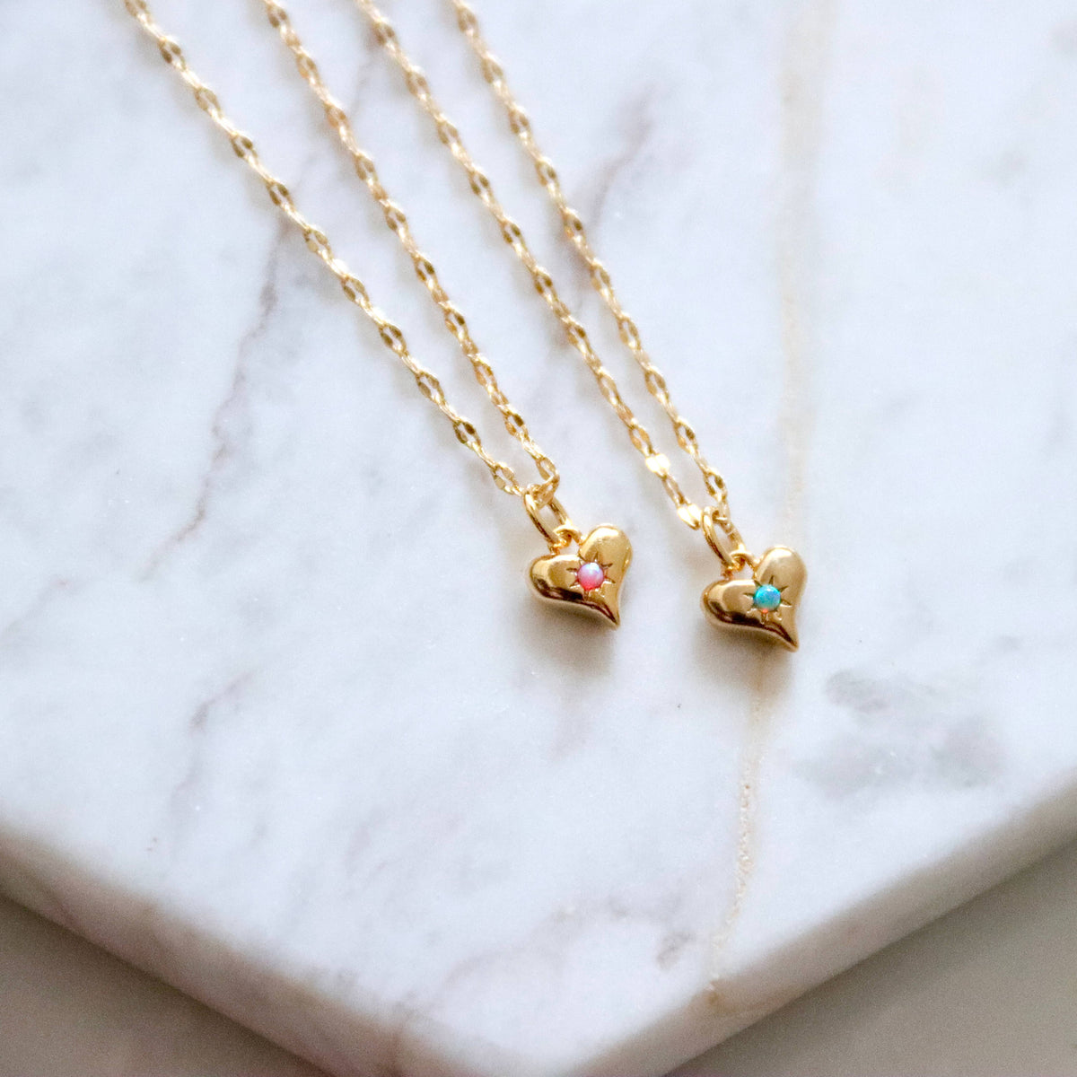 Opal Dainty Heart Necklace Blue or Pink Opal