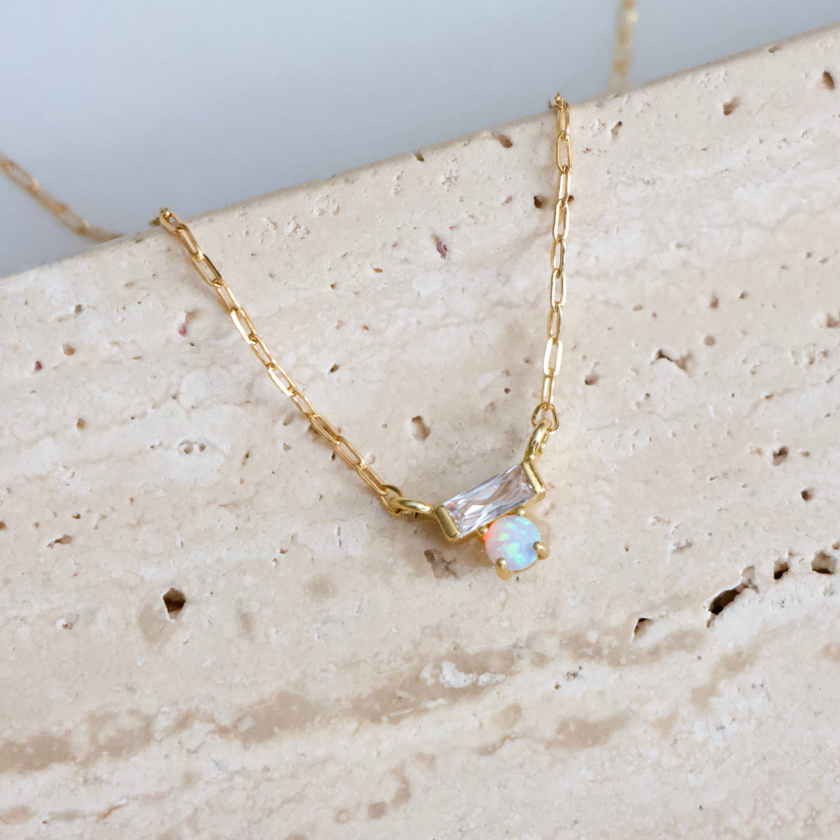 Mini CZ Opal Necklace - Gold Filled 