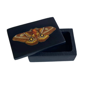 3" Emperor Moth Black Soapstone Trinket-Jewelry Box
