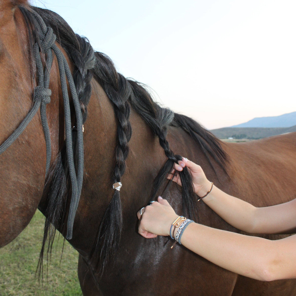 "Gallop" Horse &amp; Bit Equestrian Accents in Rich Brown &amp; Blue Hair Tie Bracelets