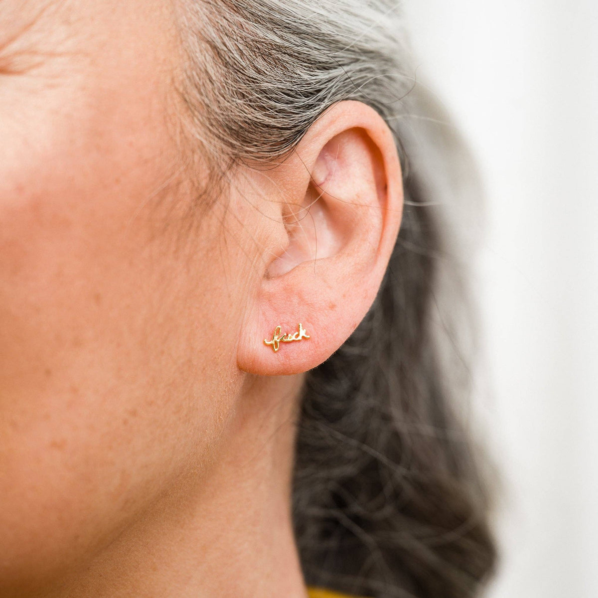 Fuck Script Stud Earring - Silver or Gold Plate, Single/Pair
