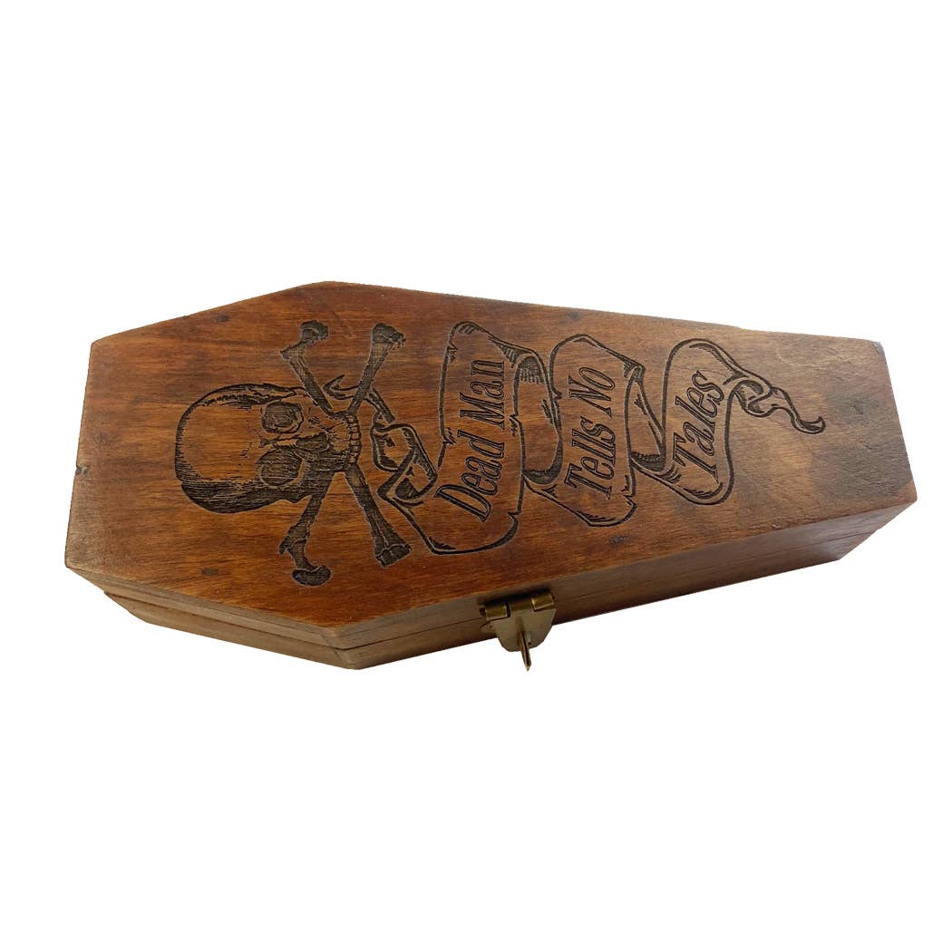 7&quot; Coffin Box &quot;Dead Man Tell No Tales&quot; w/ Plastic Skeleton