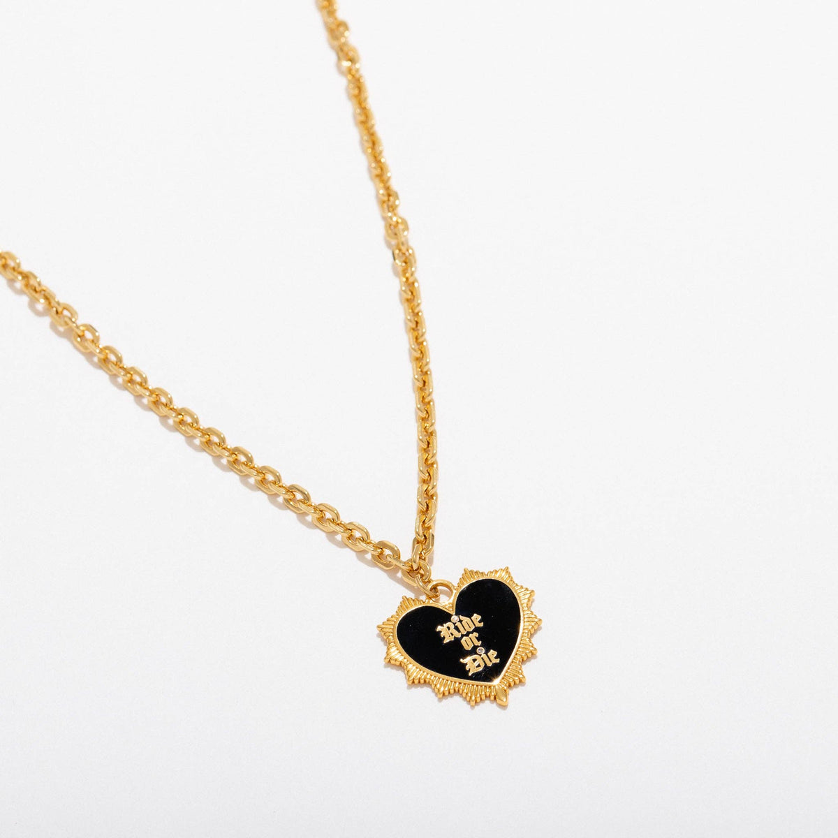 14K Gold Plated Ride or Die Pendant Necklace - Enamel &amp; CZ Accents
