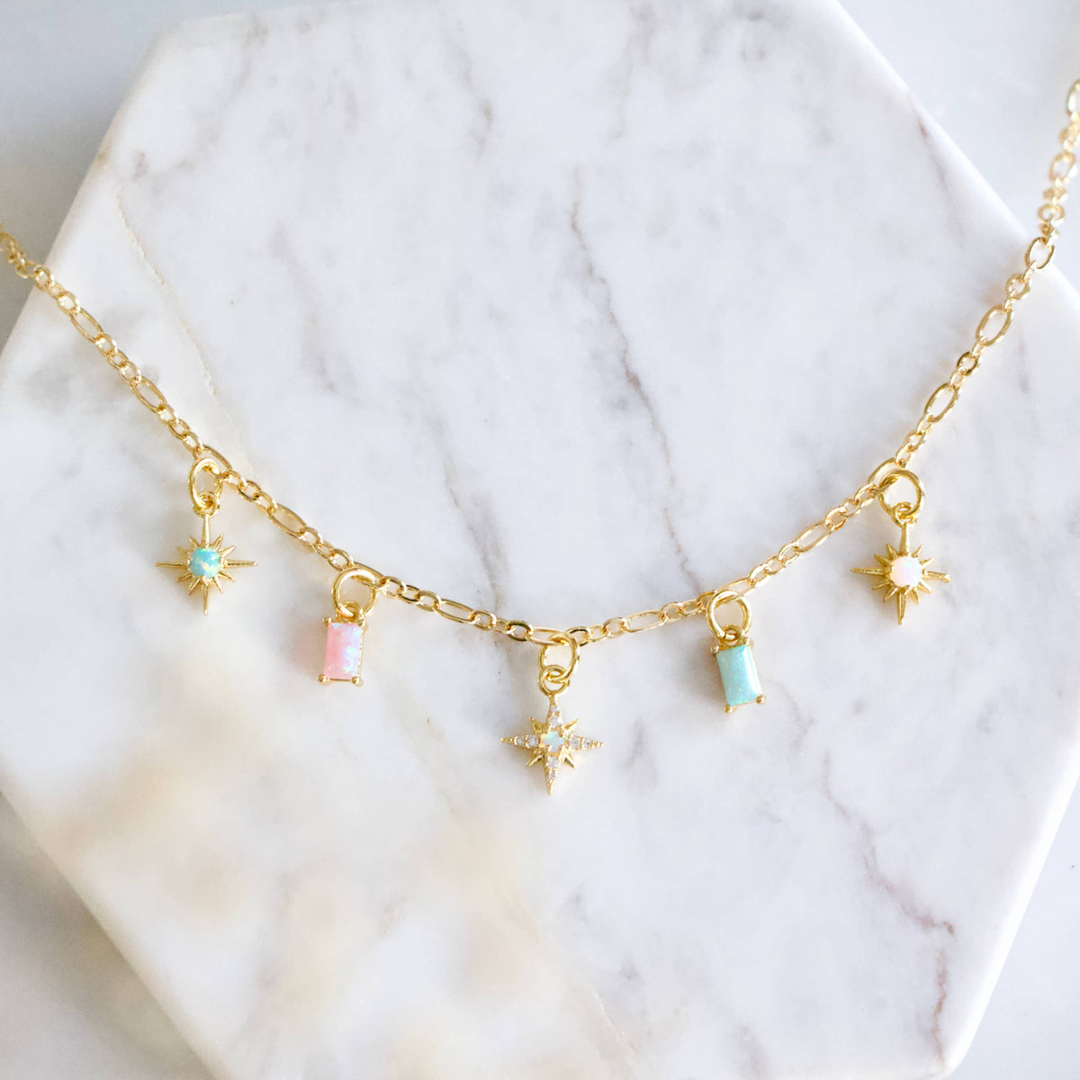 Opal Star Charm Necklace