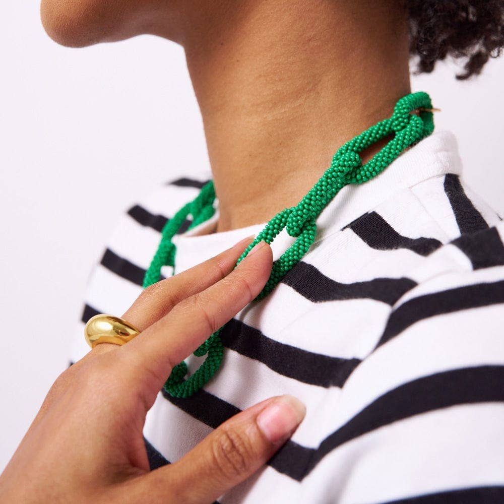 Jenna Chain Link Beaded Necklace Kelly Green