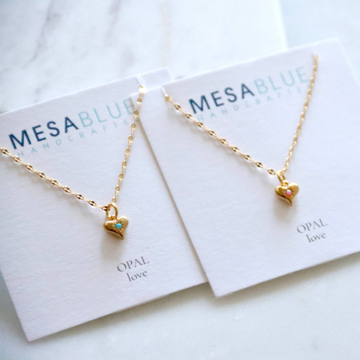 Opal Dainty Heart Necklace Blue or Pink Opal