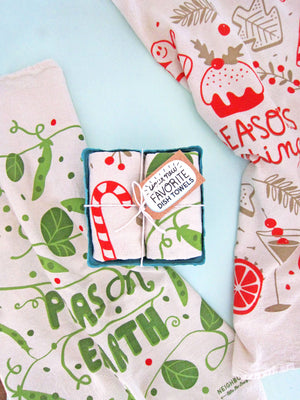 HAPPY HOLIDAYS (Peas, Seasons Eatings) - Tea Towel Set of 2