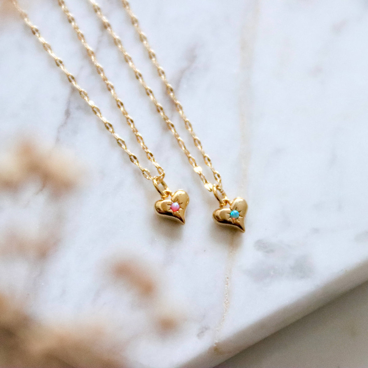 Opal Dainty Heart Necklace Blue or Pink Opal