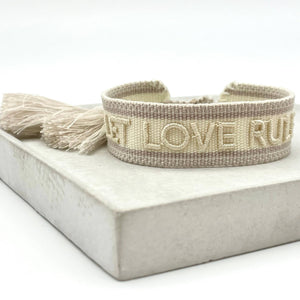 LET LOVE RULE woven, embroidered statement bracelet