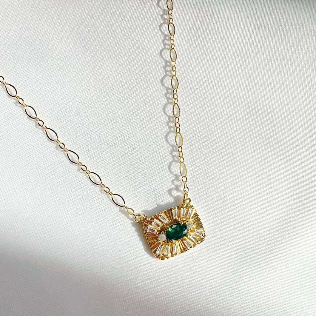 Jade Evil Eye Pendant Necklace Gold Filled