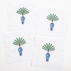 Ginger Jar Palm Embroidered Cocktail Napkin Set