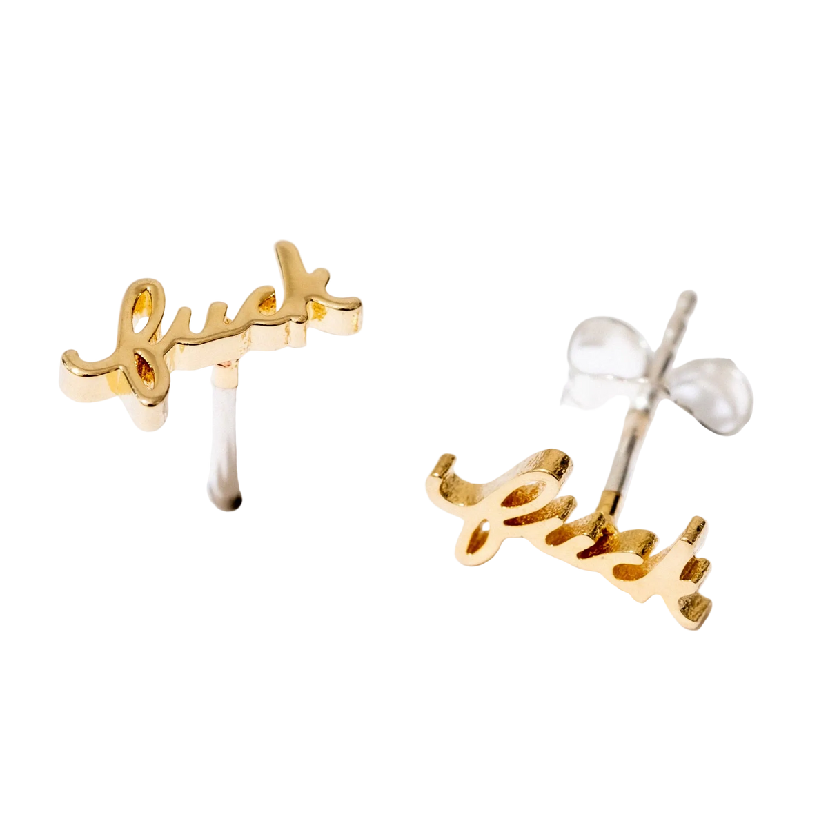 Fuck Script Stud Earring - Silver or Gold Plate, Single/Pair
