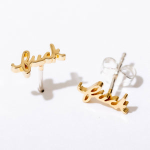 Fuck Script Stud Earring - Silver or Gold Plate, Single/Pair