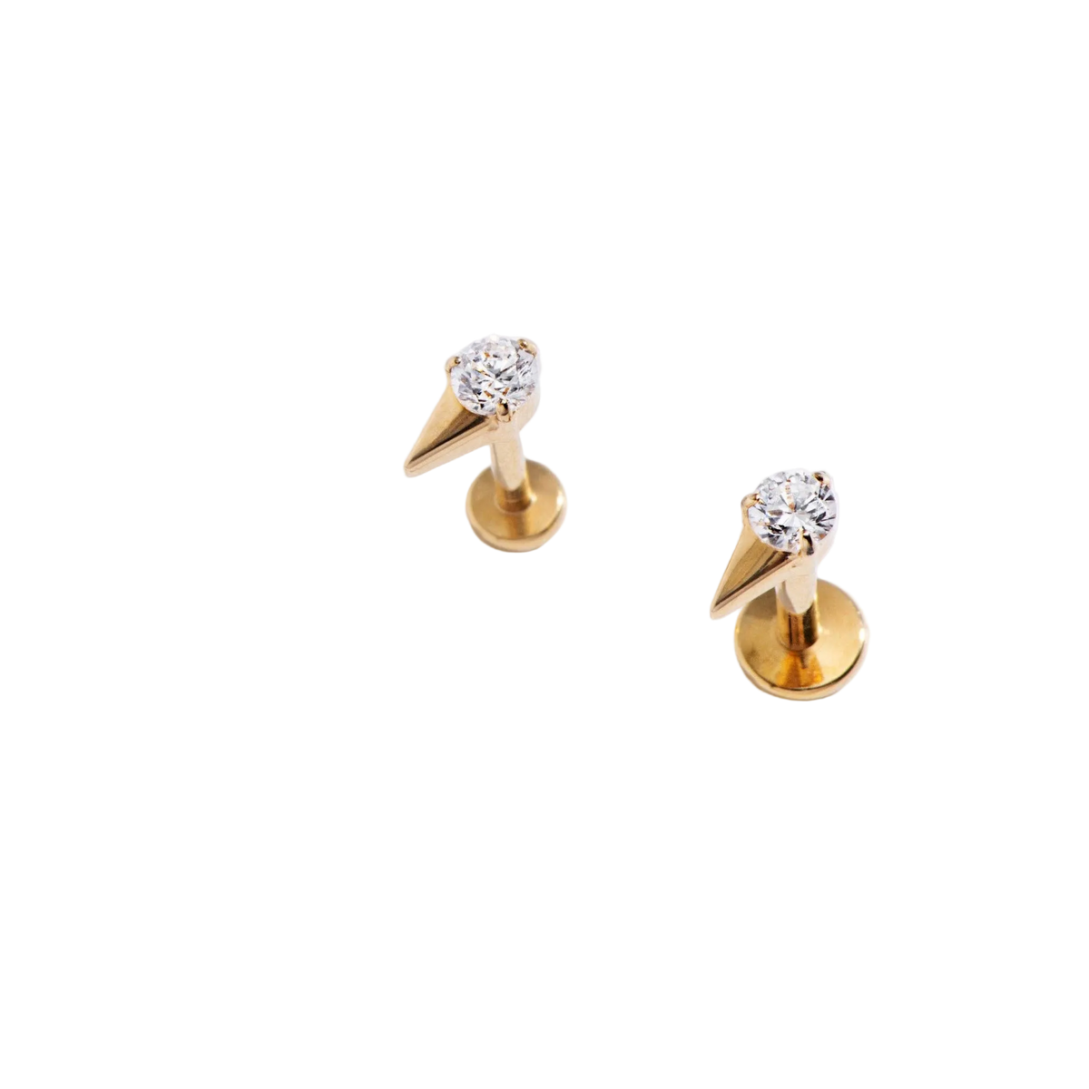 14k Gold Plated Spike CZ Flat Back Studs