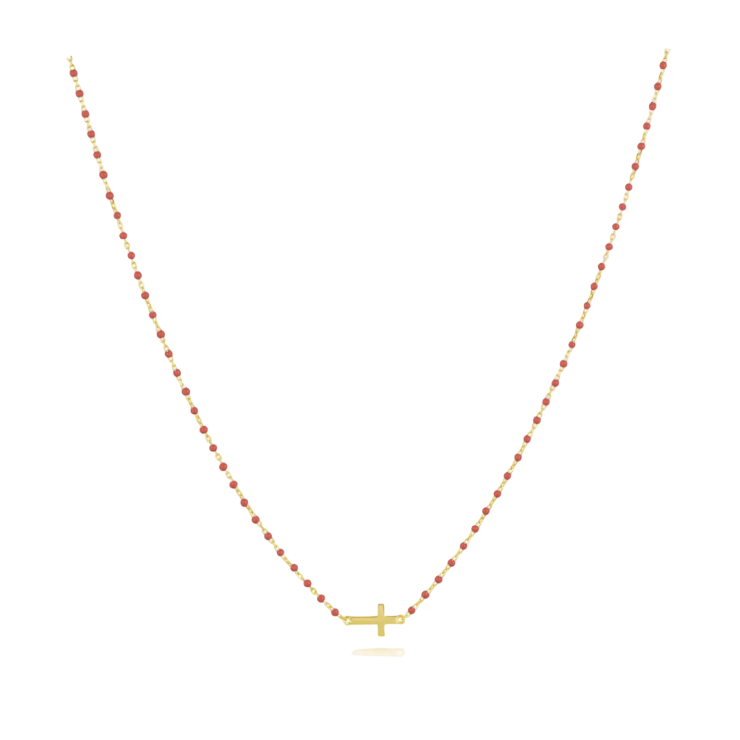 Elsa Side Cross Necklace Red