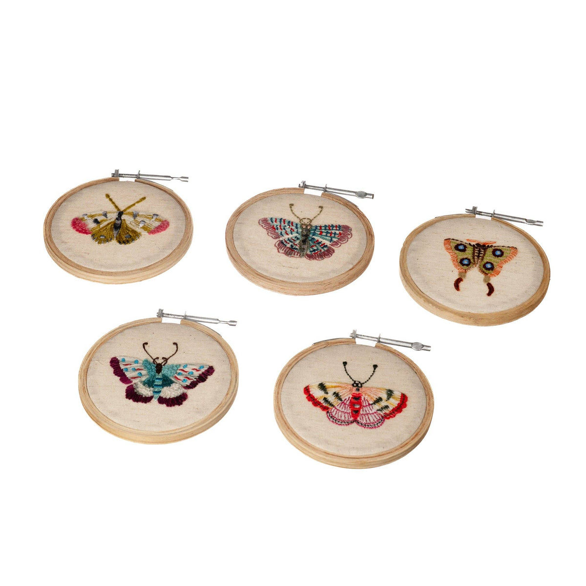 Small Butterfly Embroidery Hoop Collection - 4” Diameter-Set of 5