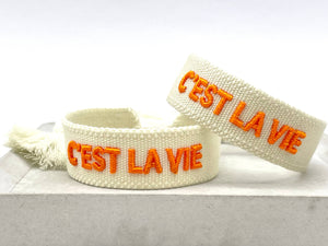 C'EST LA VIE woven, embroidered statement bracelet