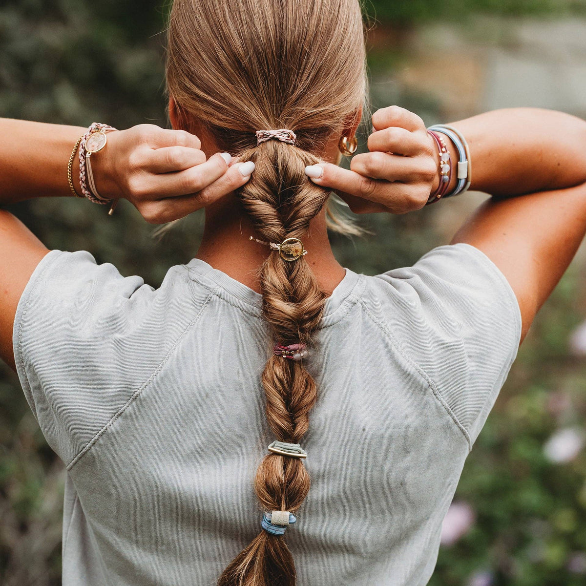 K'lani "Bloom" Maroon and Pink with Pressed Flowers Hair Tie Bracelets