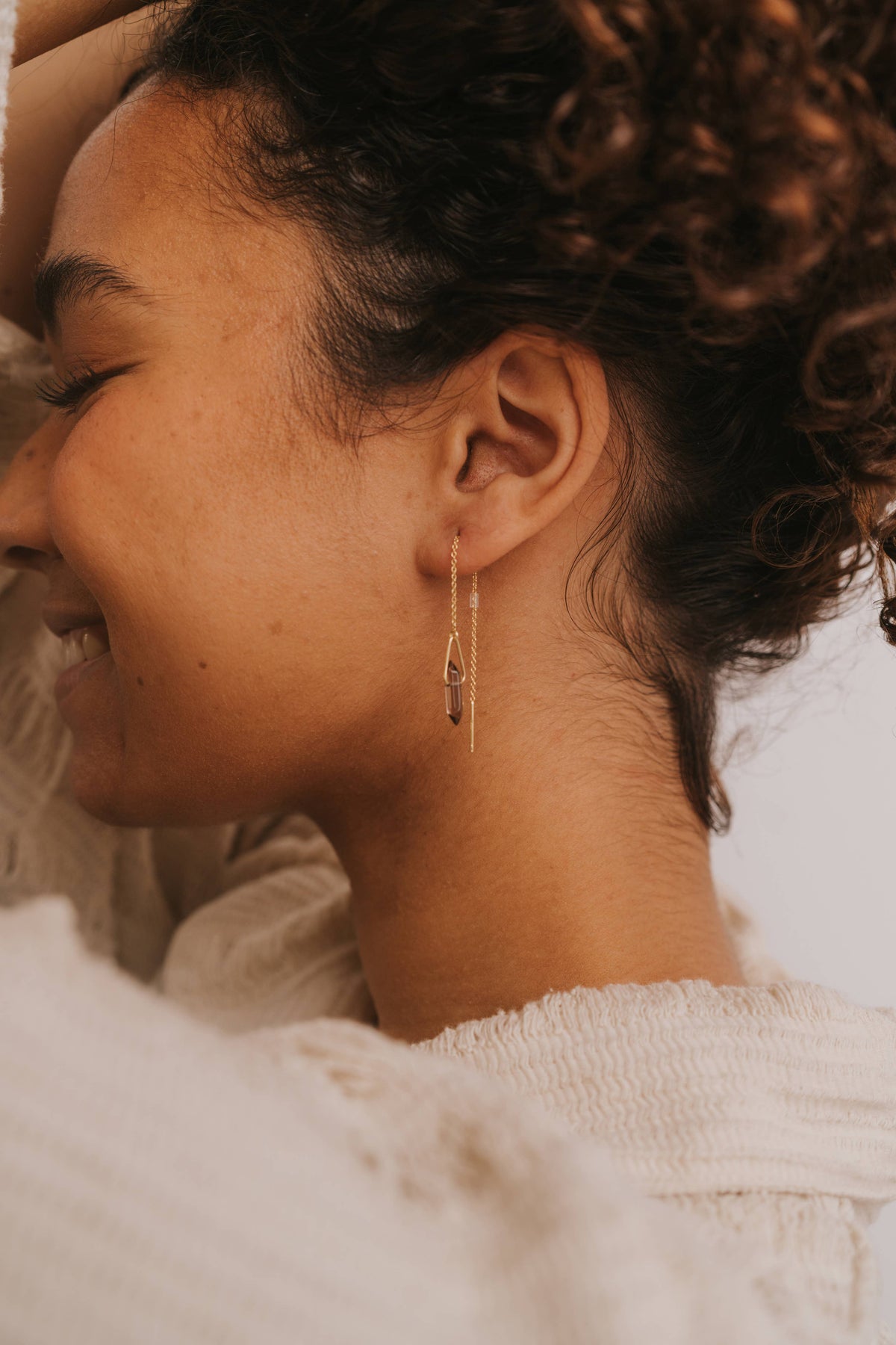 Threader - Smoky Quartz - Gold Earrings